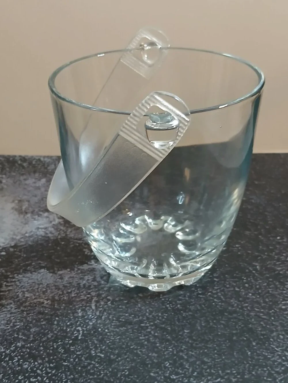 Pasabahce-Turkish-Vintage Clear Glass Small Ice Bucket w/Tongs